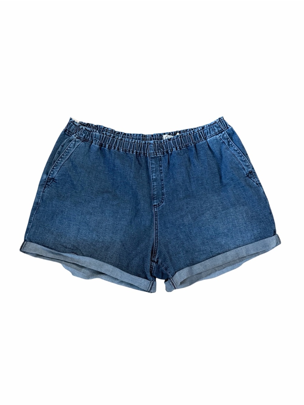 Cosmic Blue Love Women’s Medium Wash Pull On Rolled Hem Denim Shorts Sz 2X NWT